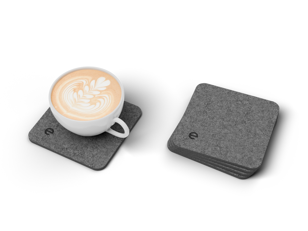 Puodelių padėkliukai ERGONIX CupPad, 4 vnt., 9,5 × 9,5 cm, tamsiai pilki